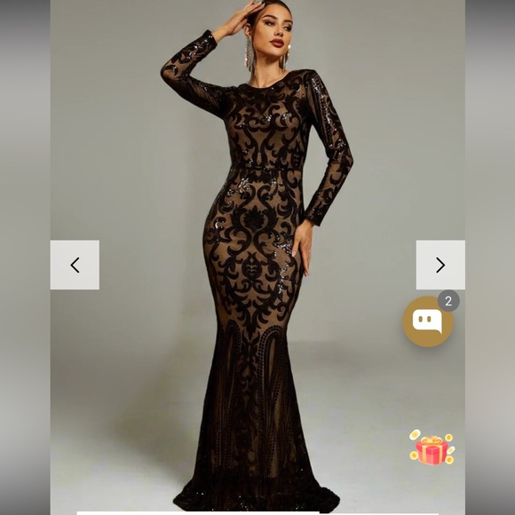 Miss Ord Black Sequin Long Sleeve Evening Mermaid Gown Size S NWT (Hemmed) - Picture 2 of 4